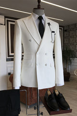 Chris Simple White Peaked Lapel Two-Piece Prom Suit For Men