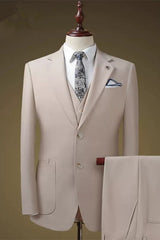 Christ Modern Champagne Notched Lapel Three-Piece Prom Suit For Men