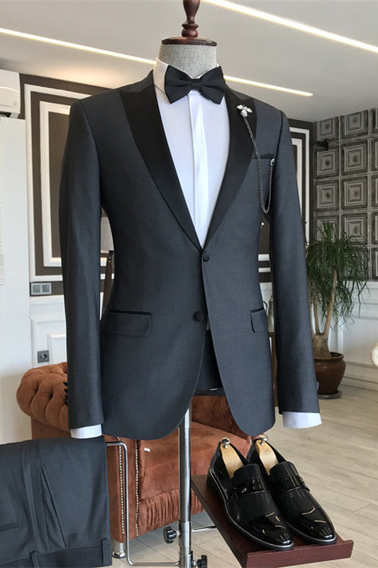 Christian Deep Gray Two-Piece Bespoke Peaked Lapel Business Suit