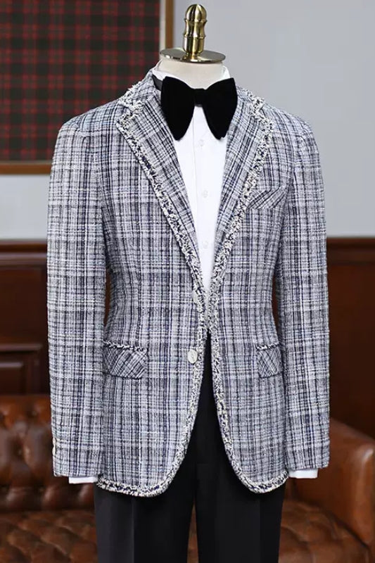 Christian Generous Gray Plaid Notched Lapel Men's Prom Suit