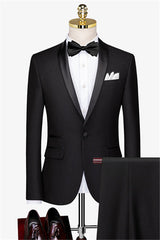 Christian New Simple Black Shawl Collar One-Button Groom's Wedding Suit