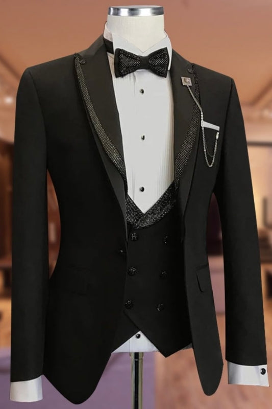 Christopher Elegant Black Shawl Lapel Three-Piece Wedding Suit for Men