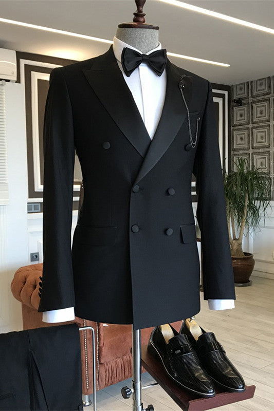 Claire Black Double-Breasted Peaked Lapel Slim Fit Men's Suit