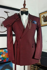 Claire Burgundy Notched Lapel Two-Piece Fashion Prom Suit