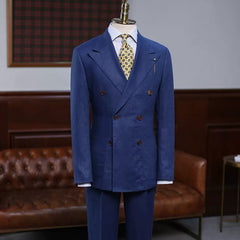 Clare Modern Dark Blue Double-Breasted Peaked Lapel Prom Suit