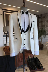 Clark Elegant White Peaked Lapel Three-Piece Prom Suit