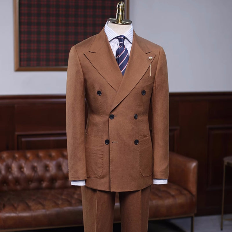 Clark New Arrival Brown Double-Breasted Peaked Lapel Prom Suit