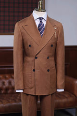 Clark New Arrival Brown Double-Breasted Peaked Lapel Prom Suit