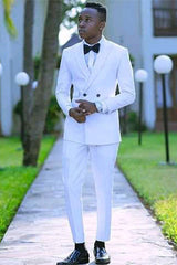 Classic White Double Breasted Peak Lapel Prom Suit