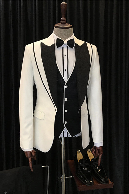 Classic White Shawl Collar Three-Piece Bespoke Groom's Wedding Suit