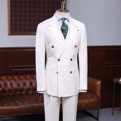 Claude Simple White Double-Breasted Peaked Lapel Prom Suit