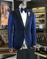 Clement Stylish Deep Blue Peaked Lapel Prom Suit Ensemble for Men