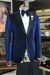 Clement Stylish Deep Blue Peaked Lapel Prom Suit Ensemble for Men