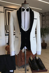 Clement White Three-Piece Suit with Shawl Lapel for Bespoke Weddings