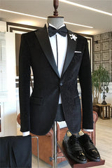 Cleveland Black Peaked Lapel Two Piece Bespoke Corduroy Men's Prom Wear