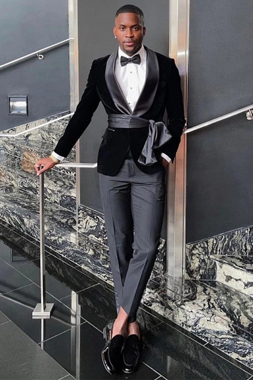 Cliff Latest Black Velvet Two-Piece Shawl Lapel Prom Men’s Suits