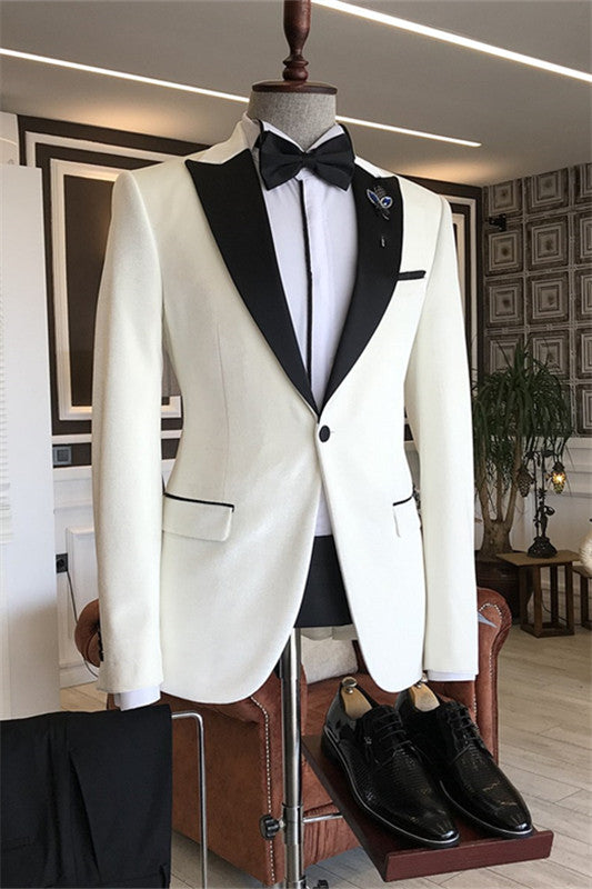 Cliff Minimalist White Peaked Lapel Two-Piece Prom Suit