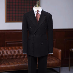 Clifford Black Formal Double Breasted Peaked Lapel Business Suit