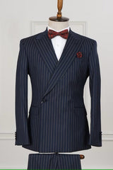 Clifford Formal Midnight Navy Peak Lapel Striped Custom Business Suit