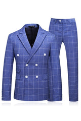 Clyde Chic Blue Plaid Two-Piece Peaked Lapel Business Suit