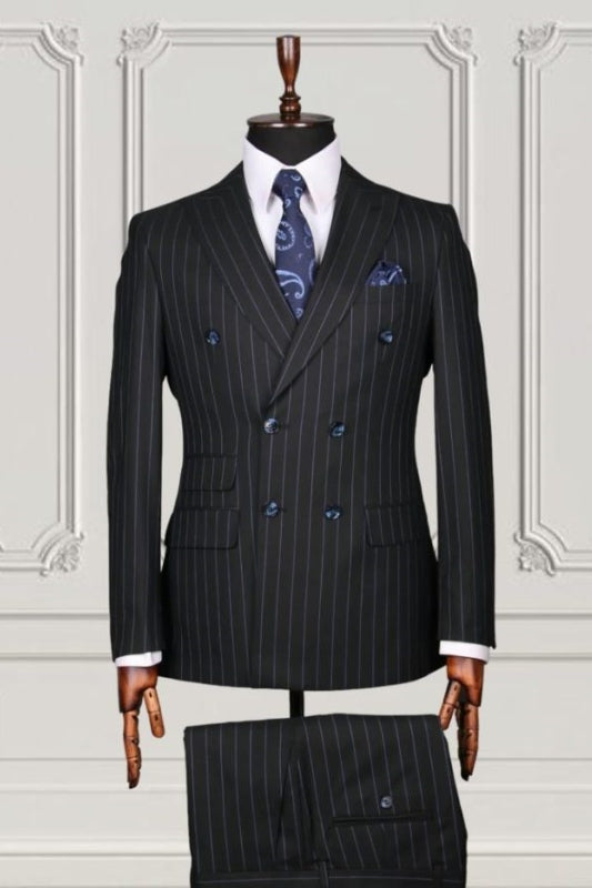 Clyde Classic Black Stripe Peak Lapel Double-Breasted Business Suit