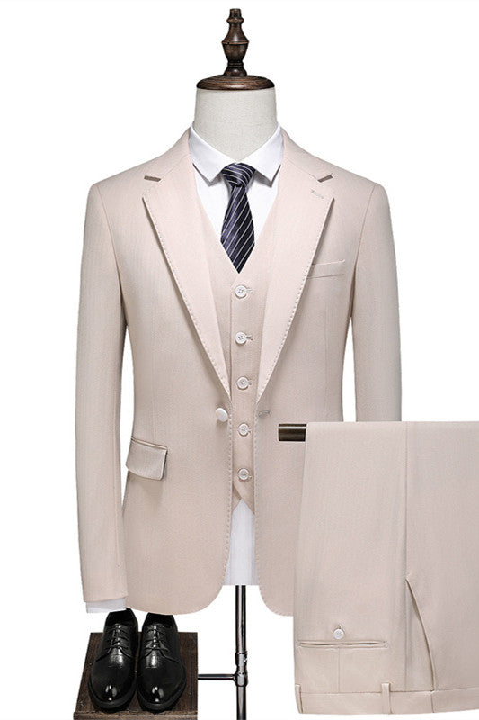 Colbert Bespoke Champagne Notched Lapel Three-Piece Prom Suit For Men