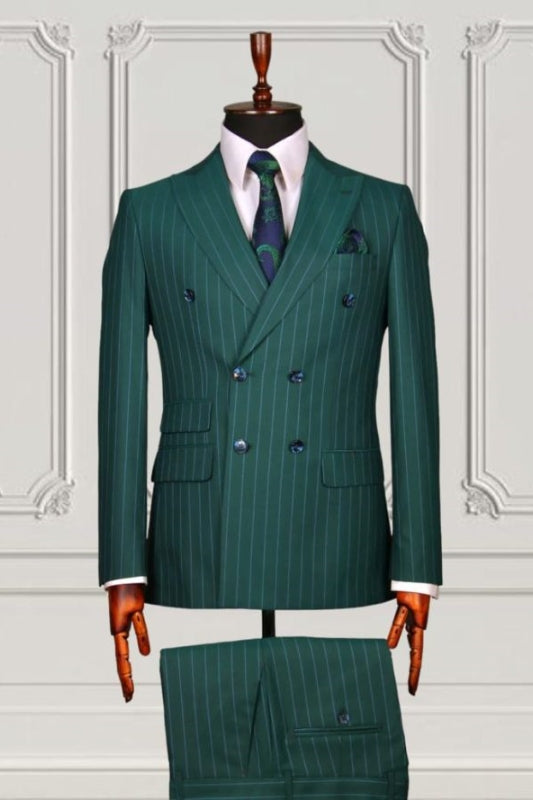 Colbert Stylish Dark Green Double-Breasted Peaked Lapel Business Suit