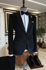 Colby Stylish Black Peaked Lapel Velvet Prom Suit For Men