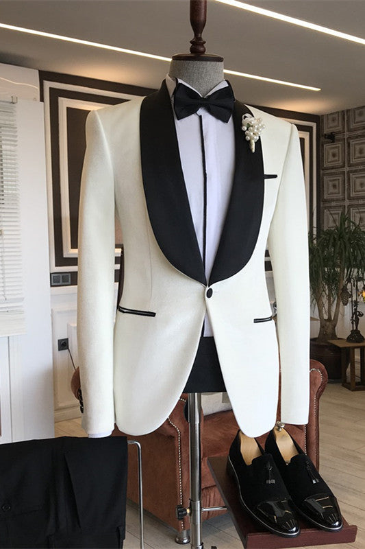 Colin Elegant White Shawl Collar Slim Fit Men's Wedding Suit