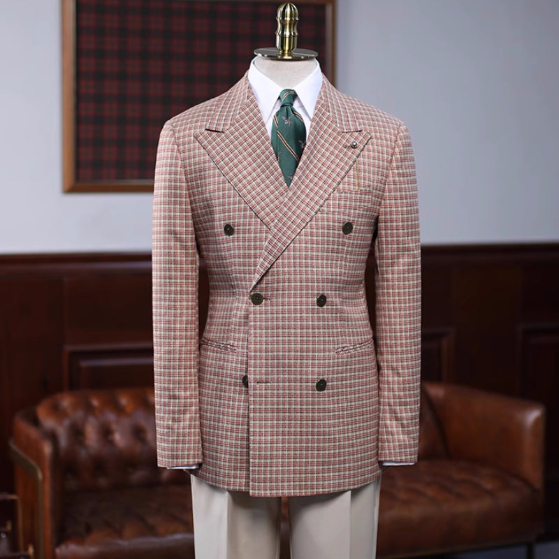 Conrad Generous Rufous Double-Breasted Peaked Lapel Plaid Prom Suit