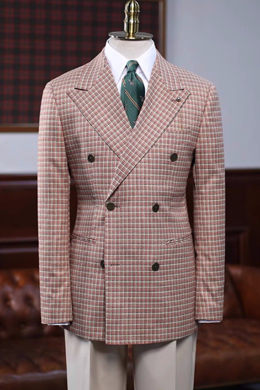 Conrad Generous Rufous Double-Breasted Peaked Lapel Plaid Prom Suit