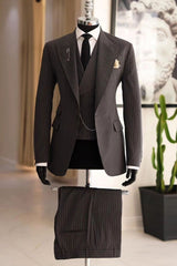 Corey Brown Striped Slim Fit Peaked Lapel Three-Piece Business Suit