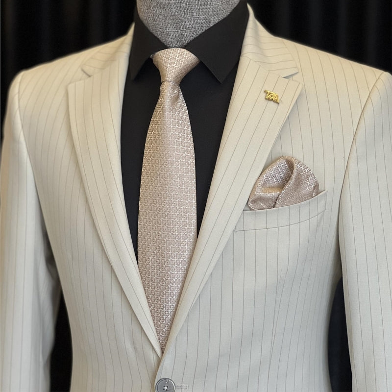 Corey Formal White Notch Lapel Striped Men's Business Suit