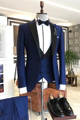 Cornelius Blue Peaked Lapel Three-Piece Tailored Prom Suit