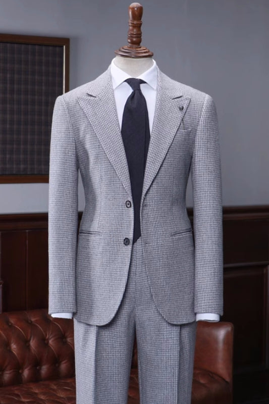 Cornelius Contemporary Grey Peaked Lapel Checkered Prom Outfit