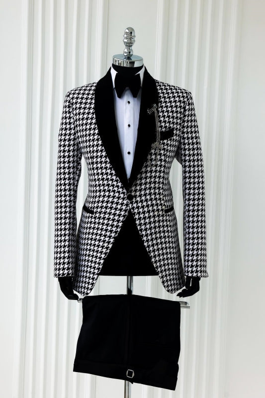 Cornelius Custom White Shawl Collar Jacquard Men's Wedding Suit