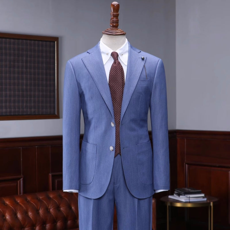 Cornell New Arrival Blue Notched Lapel Men's Prom Suit