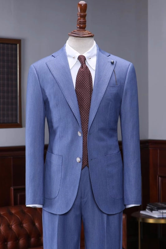 Cornell New Arrival Blue Notched Lapel Men's Prom Suit