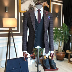 Craig Latest Plaid Peak Lapel Three-Piece Business Suit with Black Vest