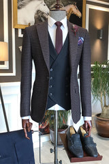 Craig Latest Plaid Peak Lapel Three-Piece Business Suit with Black Vest