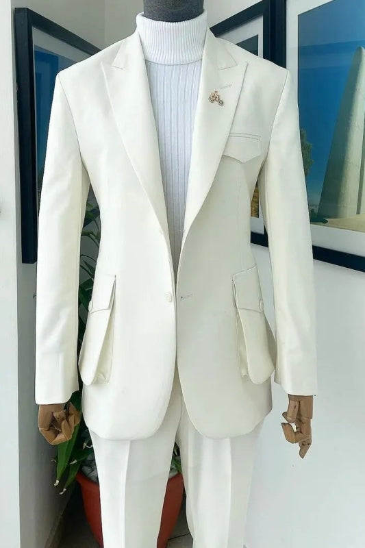 Craig Simple Ivory Peaked Lapel Two-Piece Prom Attire