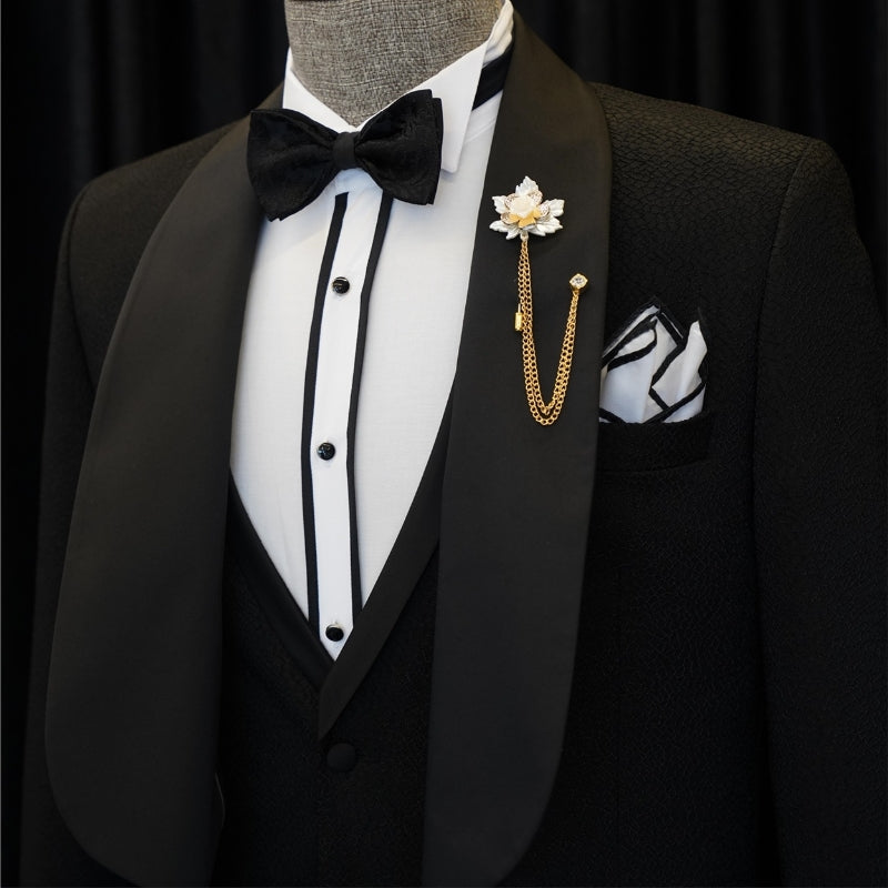 Curtis Bespoke Black Three-Piece Shawl Collar Groom's Wedding Attire