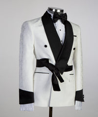 Cuthbert Elegant White Double-Breasted Shawl Lapel Jacquard Wedding Men’s Suit