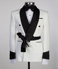 Cuthbert Elegant White Double-Breasted Shawl Lapel Jacquard Wedding Men’s Suit