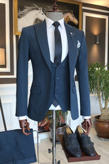 Cyril Latest Navy Peaked Lapel Three-Piece Business Men’s Suit