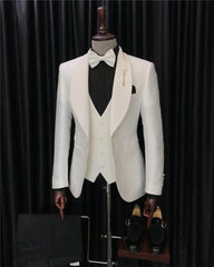 Cyril Tailored White Three-Piece Suit with Shawl Lapel Jacquard for Men's Nuptials