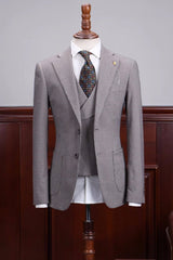 Dana Exquisite Gray Notch Lapel Three-Piece Business Attire