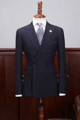 Darcy Classical Midnight Blue Peak Lapel Double-Breasted Business Ensemble