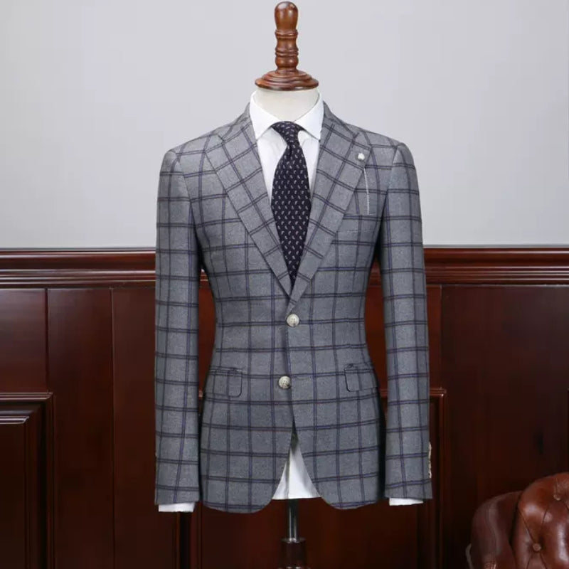 Darnell Elegant Gray Checkered Notch Lapel Business Attire for Men