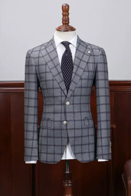 Darnell Elegant Gray Checkered Notch Lapel Business Attire for Men